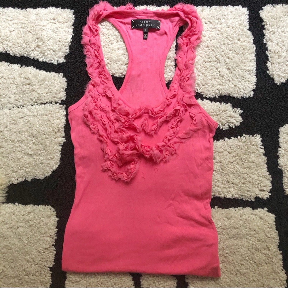 Robert Rodriguez Sleeveless Ruffle Trim Scoop Neck Tank Top Pink Size Small